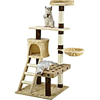 Go Pet Club Beige and Brown 58.5" Cat Tree with IQ Box, Ladder, and Side Basket