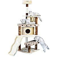 Go Pet Club Beige and Brown 70" Cat Tree with IQ Boxes and Ramp Scratching Board