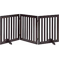 UniPaws Flat Wooden 3 Panel Dog Gate Espresso Freestanding