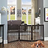 UniPaws Flat Wooden 3 Panel Dog Gate Espresso Freestanding