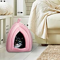 PETMAKER Igloo Soft Indoor Enclosed Covered Tent/House with Removable Pink Cushion Bed for Cats