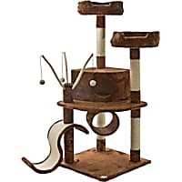 Go Pet Club Brown Cat Tree house with Dangling Toys and Slide