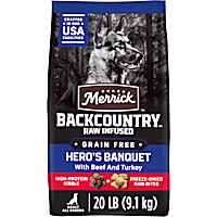 Merrick Backcountry Grain Free Kibble with Freeze Dried Raw Pieces, Hero's Banquet Recipe Adult Dry Dog Food