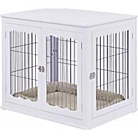 UniPaws Wooden Wire White Double Door Dog Kennel with Pet Bed