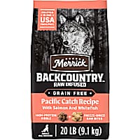 Merrick Backcountry Grain Free Kibble with Freeze Dried Raw Pieces, Pacific Catch with Salmon Adult Dry Dog Food