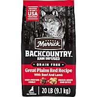 Merrick Backcountry Grain Free Dry Adult Dog Food Kibble with Freeze Dried Raw Pieces, Great Plains Red Recipe