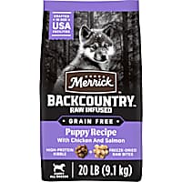 Merrick Backcountry Grain Free Kibble with Freeze Dried Raw Pieces, Chicken Recipe Dry Puppy Dog Food