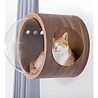 MYZOO AndMakers Spaceship Walnut Gamma Wall Mounted Cat Bed On the Right