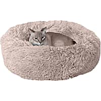 FurHaven Taupe Calming Cuddler Long Fur Donut Pet Bed