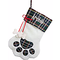 Custom Personalization Solutions Personalized Green Plaid Dog Paw Stocking