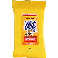 Wet Ones for Pets Antibacterial Paw & Tushie Dog Wipes with Chamomile in Tropical Splash Scent with Wet Lock Seal
