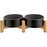 Reddy Black Ceramic & Bamboo Elevated Dog Double Diner