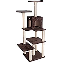 Gleepet Brown Real Wood Cat Tree with Four Levels, Two Perches, Condo
