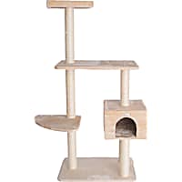 Gleepet Beige Real Wood Cat Tree with Playhouse and Perch