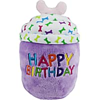 Multipet International Purple Happy Birthday Cup Cake Plush Dog Toy