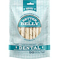 Better Belly Highly Digestible Rawhide Dental Twist Sticks for Dogs