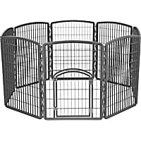 Iris White/Dark Gray Exercise 8-Panel Pet Playpen with Door