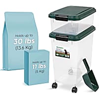 Iris, 3-Piece Airtight Stackable Dog, Cat & Bird Food Storage Container Combo w/ Scoop & Treat Box, Clear/Green
