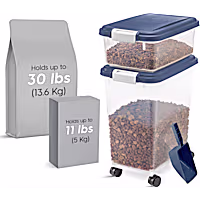 Iris, 2-Piece Airtight Stackable Dog, Cat & Bird Food Storage Container Combo & Treat Box, Clear/Navy