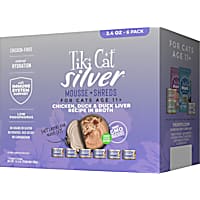 Tiki Cat Silver Chicken, Duck & Duck Liver Recipe in Broth Shreds and Mousse Senior Wet Cat Food Multipack