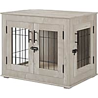 UniPaws Crate Wooden End Table with Wire Dog Kennel & Bed in Weathered Gray