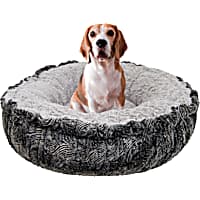 Bessie and Barnie Arctic Seal/Serenity Grey Luxury Shag Ultra Plush Faux Fur Pet Bagelette Bed