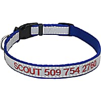 GoTags Reflective Personalized Blue Dog Collar with Custom Embroidered