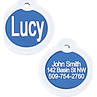 GoTags Personalized Blue Round Pet ID Tag Includes Glow in The Dark Silencer to Protect Tag and Engraving