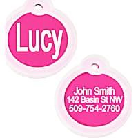 GoTags Personalized Pink Round Pet ID Tag Includes Glow in The Dark Silencer to Protect Tag and Engraving