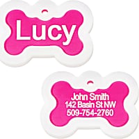GoTags Personalized Pink Bone Pet ID Tag Includes Glow in The Dark Silencer to Protect Tag and Engraving