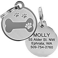 GoTags Personalized Bone with Paw Print Pet ID Tag for Dogs and Cats with Custom Engraving