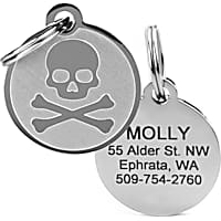 GoTags Personalized Skull and Crossbones Pet ID Tag for Dogs and Cats with Custom Engraving