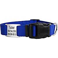 GoTags Personalized Blue Adjustable Dog Collar with Custom Engraved Stainless Steel Slide ID Tag