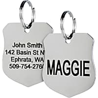 GoTags Personalized Stainless Steel Ranger Badge Shape Pet ID Tag with Engravement on both sides for Dogs and Cats