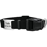 GoTags Personalized Black Adjustable Dog Collar with Custom Engraved Stainless Steel Slide ID Tag