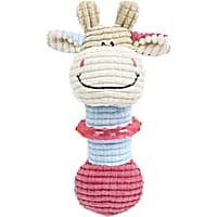 Pet Life Beige 'Giraffe-Cow' Plush Squeaking and Rubber Teething Newborn Puppy Dog Toy