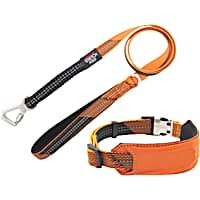 Pet Life Orange 'Geo-prene' 2-in-1 Shock Absorbing Neoprene Padded Reflective Dog Leash and Collar