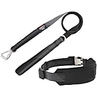 Pet Life Black 'Geo-prene' 2-in-1 Shock Absorbing Neoprene Padded Reflective Dog Leash and Collar