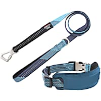 Pet Life Blue 'Geo-prene' 2-in-1 Shock Absorbing Neoprene Padded Reflective Dog Leash and Collar