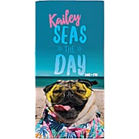 Custom Personalization Solutions Doug the Pug Seas The Day Personalized Beach or Pool Velour Towel for Dogs
