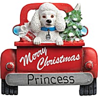 Custom Personalization Solutions White Poodle Dog Riding in Vintage Red Pickup Truck Personalized Christmas Tree Ornament