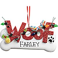 Custom Personalization Solutions Decorated Woof Dog Bone Personalized Christmas Tree Ornament