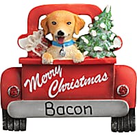 Custom Personalization Solutions Golden Retriever Dog Riding in Vintage Red Pickup Truck Personalized Christmas Tree Ornament