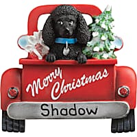 Custom Personalization Solutions Black Poodle Dog Riding in Vintage Red Pickup Truck Personalized Christmas Tree Ornament