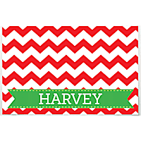 Custom Personalization Solutions Red and White Chevron Christmas Food and Water Personalized Laminated Placemat for Pets