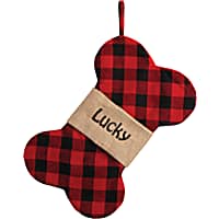 Custom Personalization Solutions Black and Red Dog Bone Shaped Personalized Christmas Stocking