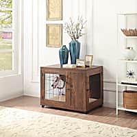 UniPaws Dark Walnut Crate with Double Doors for Dogs