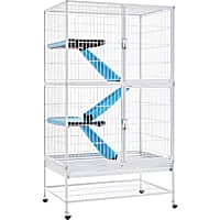 Topeakmart Hammered White Rolling Metal Small Animal Cage with Removable Ramp