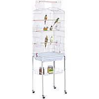 Topeakmart White Open Top Metal Bird Cage with Rolling Stand