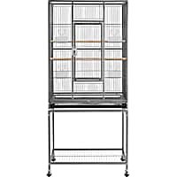 Topeakmart Hammered Black Metal Bird Cage with Rolling Detachable Stand